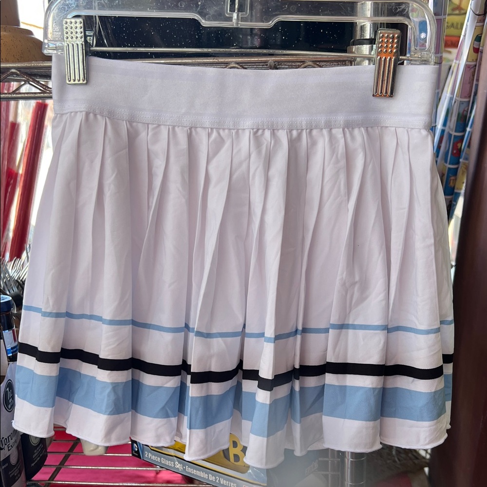 Lovely Day White and Blue Striped Mini Skirt